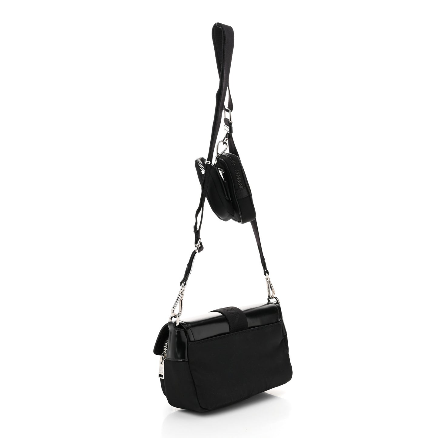Re-Nylon Spazzolato Double Pocket Buckle Shoulder Bag Black