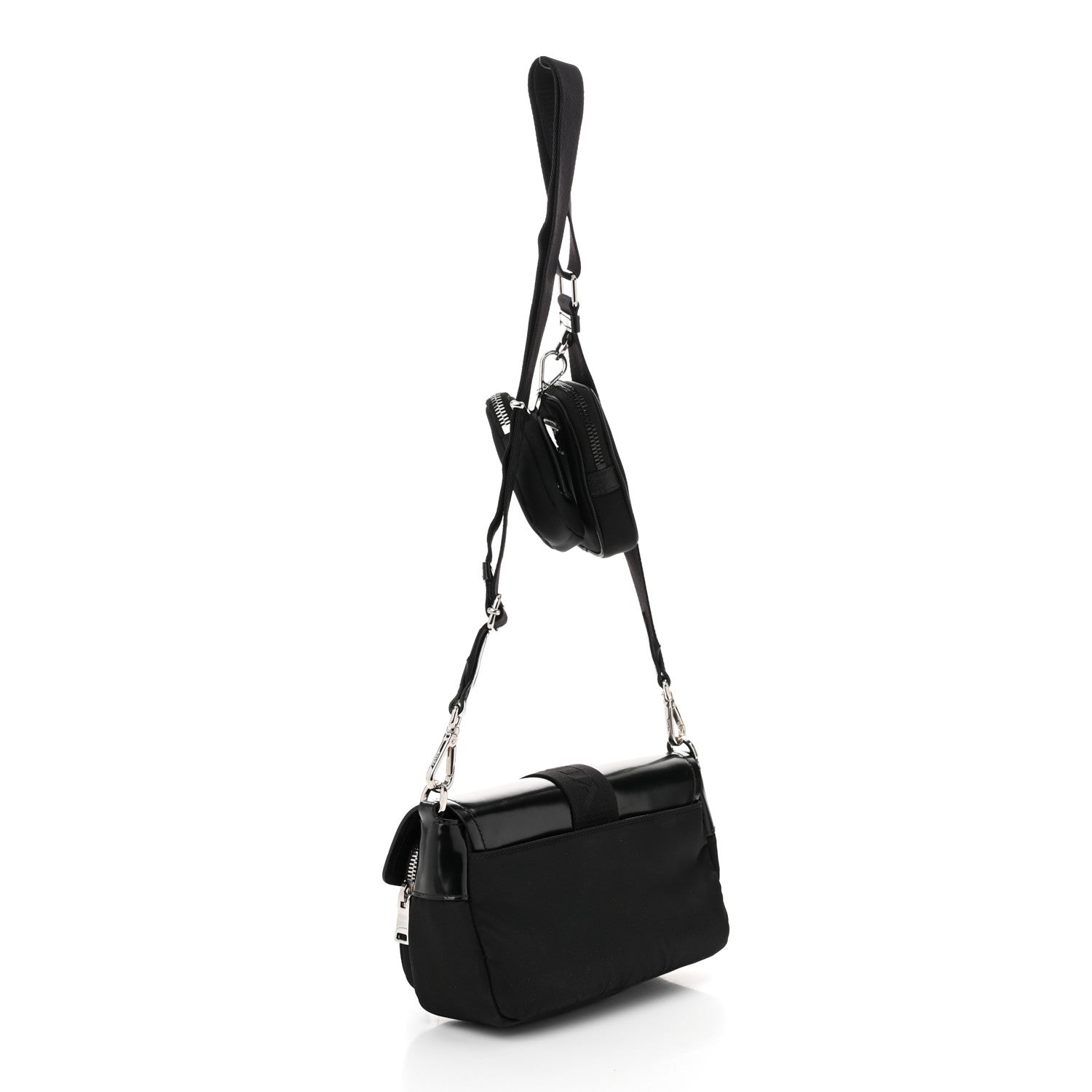 Prada Re-Nylon Spazzolato Double Pocket Buckle Shoulder Bag Black 3 of 10