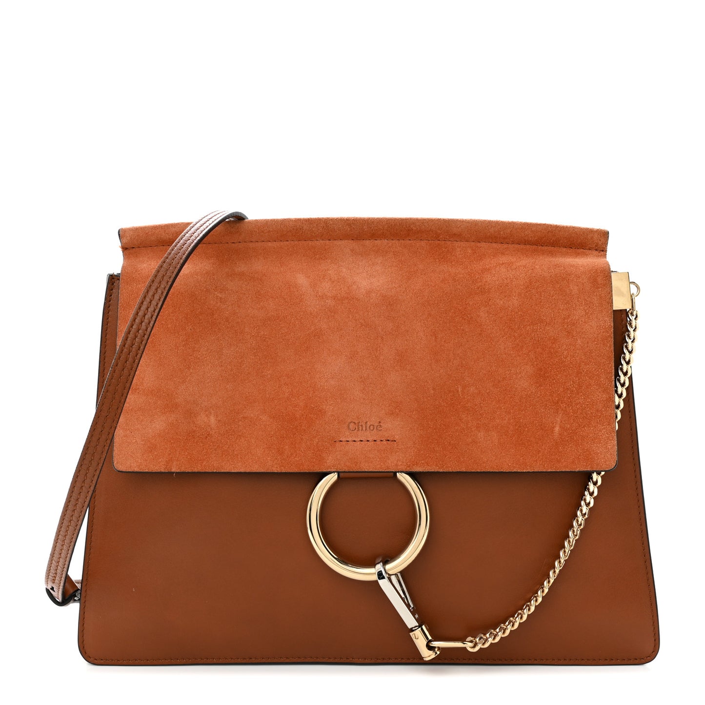 Suede Calfskin Medium Faye Shoulder Bag Tobacco