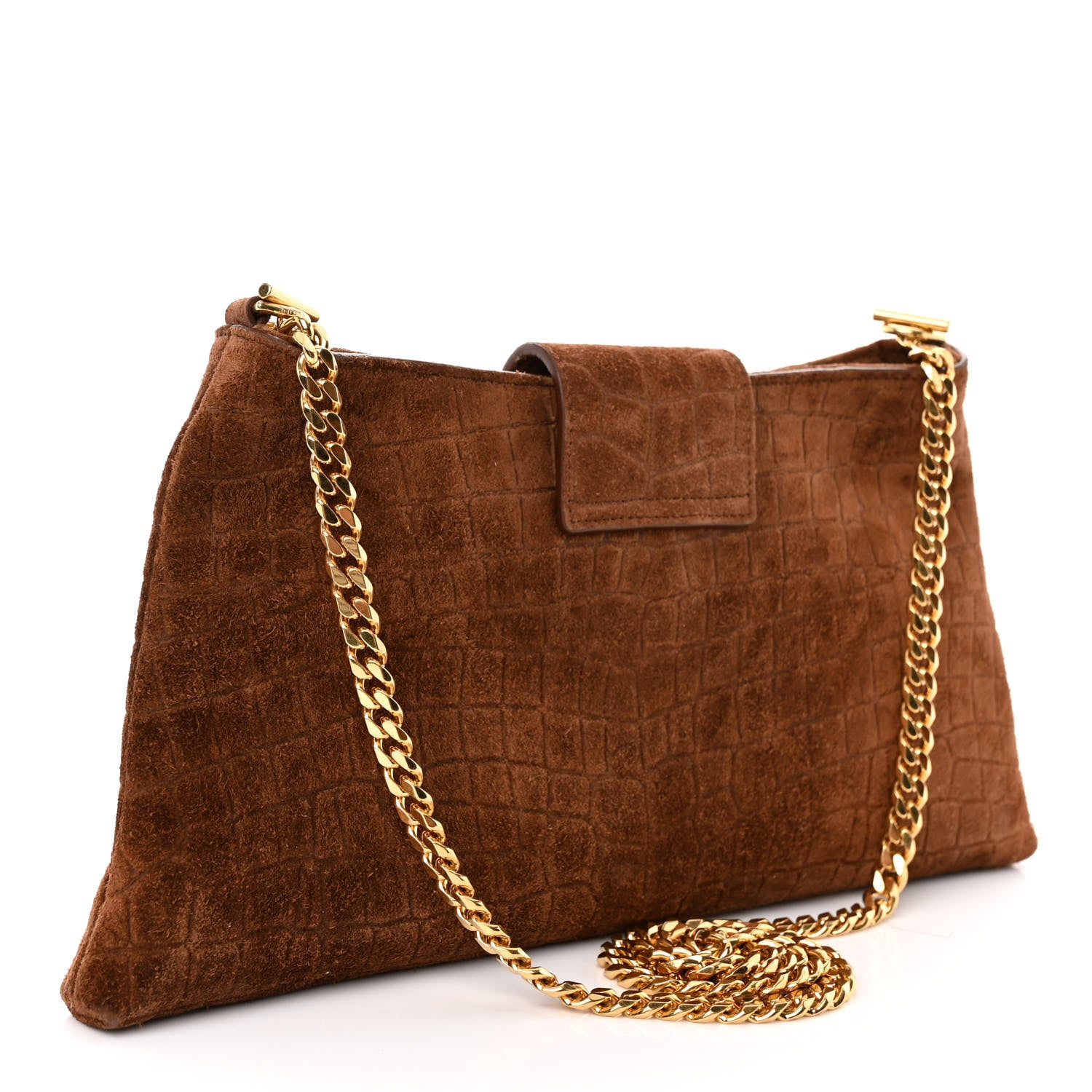 Celine Suede Crocodile Embossed Triomphe Wiltern Clutch Brown