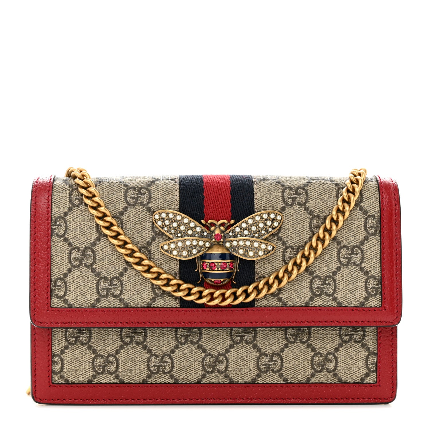 Gucci GG Supreme Monogram Web Queen Margaret Chain Wallet Red 1 of 11