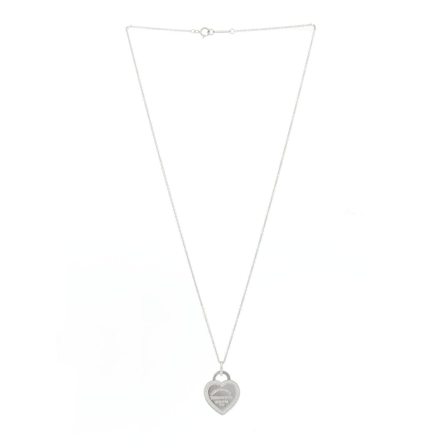 Tiffany 18K White Gold Diamond Return To Tiffany Heart Tag Pendant Necklace 3 of 7