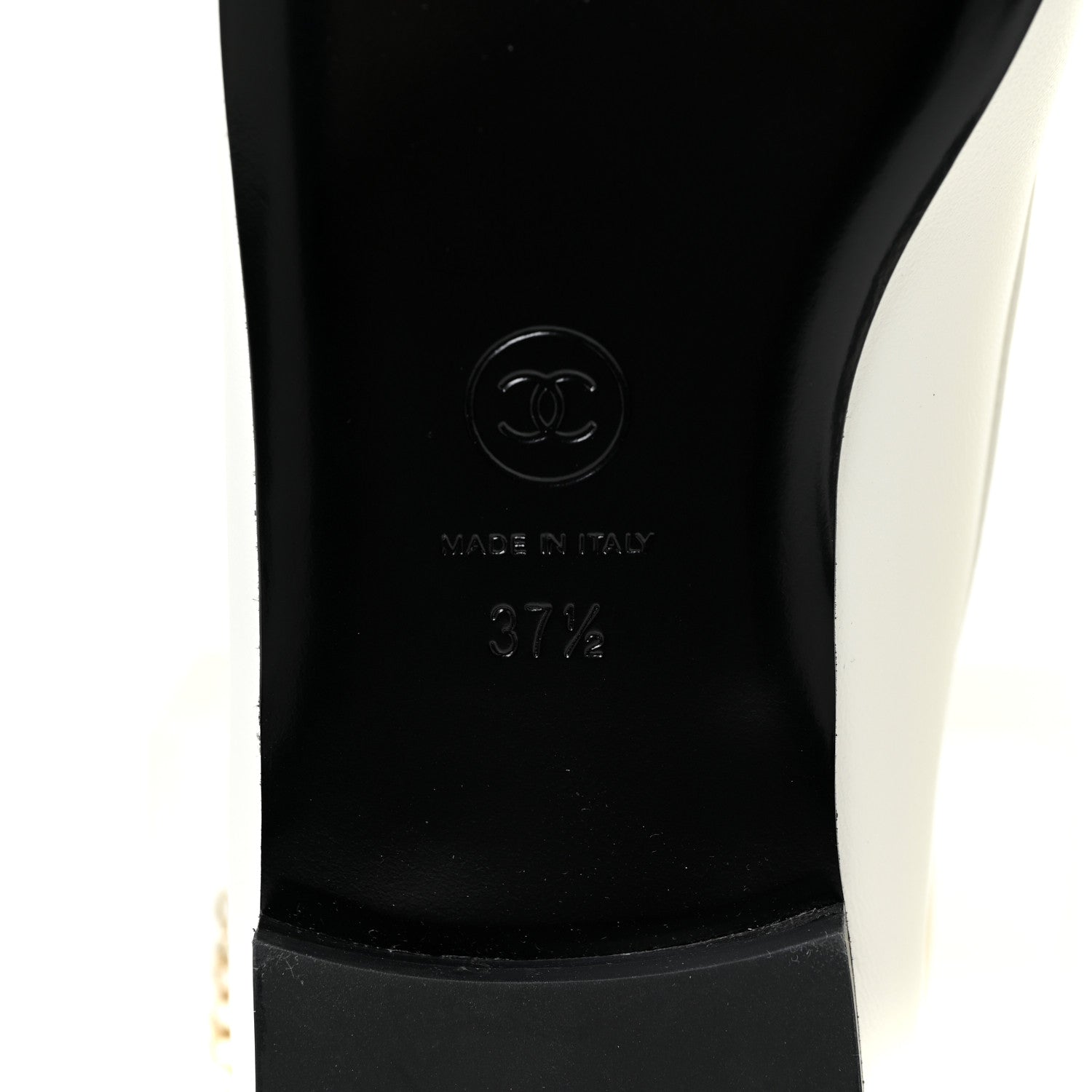Chanel Lambskin Patent Calfskin Cap Toe Ankle Chain Ballerina Flats 37.5 White Black 6 of 8