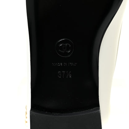 Chanel Lambskin Patent Calfskin Cap Toe Ankle Chain Ballerina Flats 37.5 White Black 6 of 8