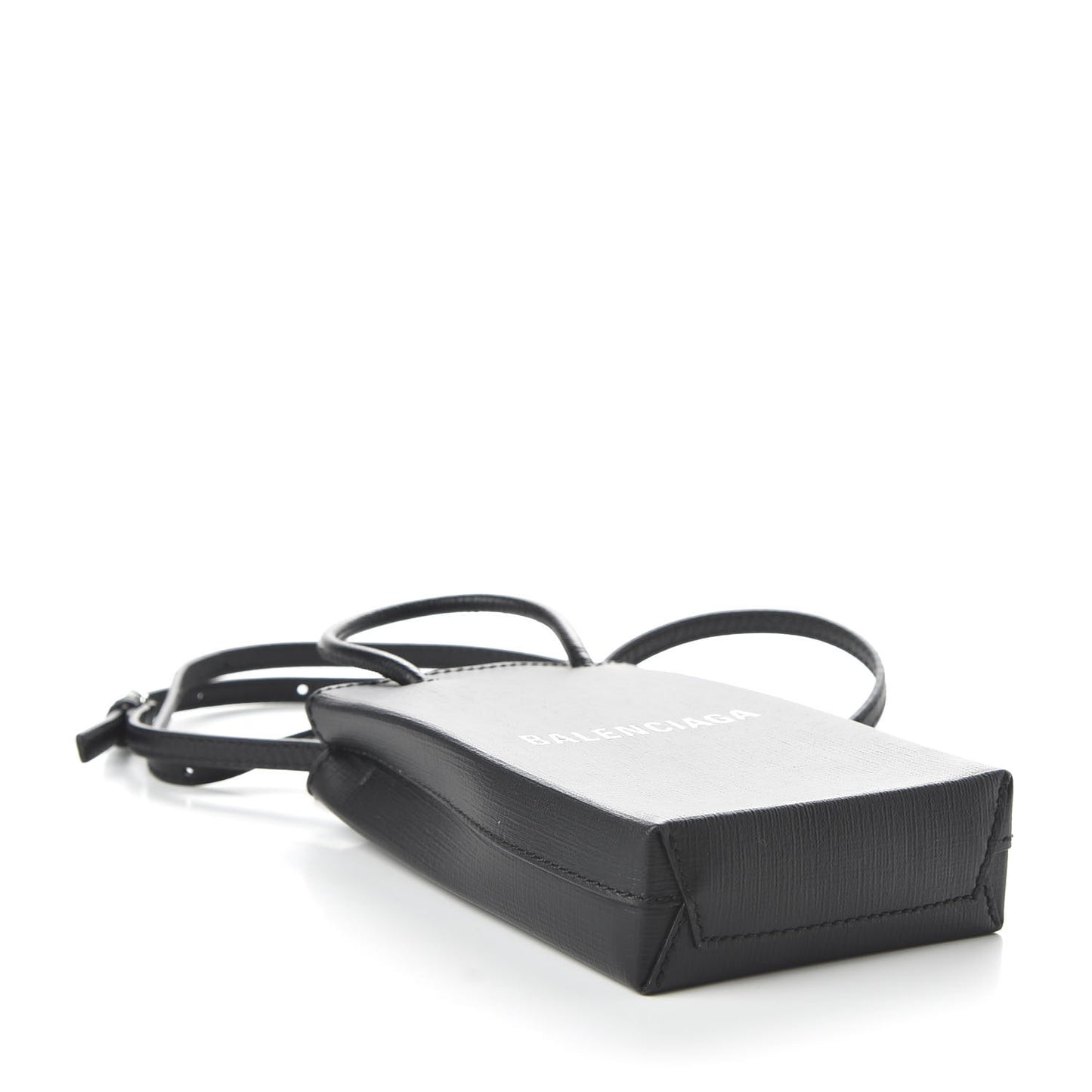 Squared Calfskin Logo Shopping Phone Holder Bag Black