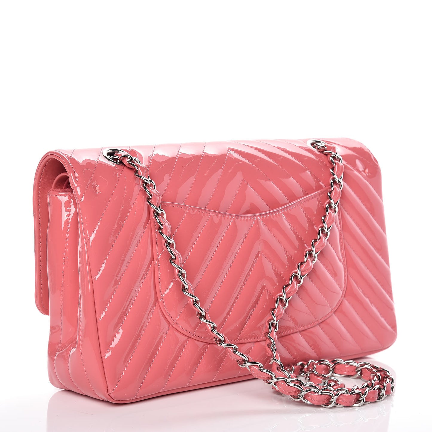 Patent Chevron Quilted Medium Double Flap Pink