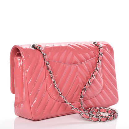 Chanel Patent Chevron Quilted Medium Double Flap Pink 3 of 9