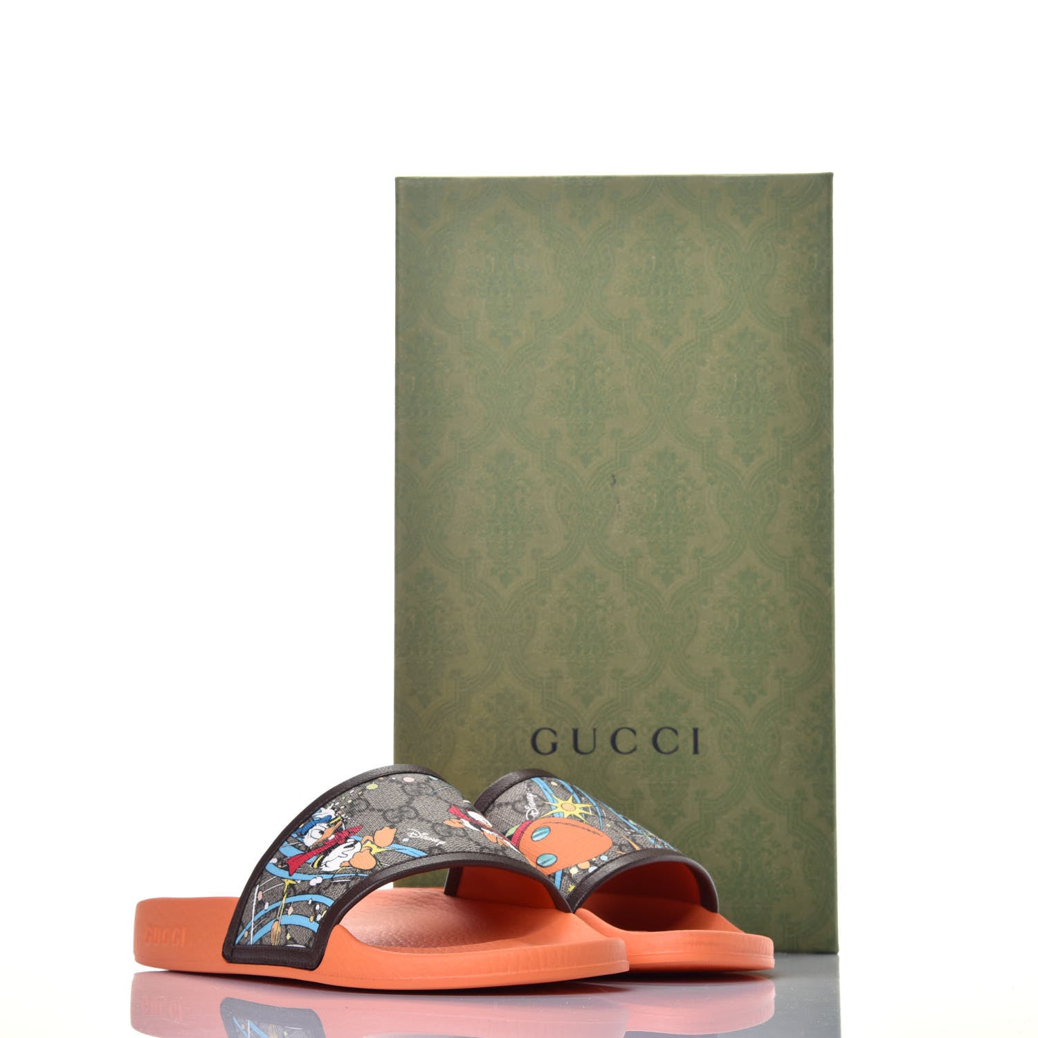 Gucci X DISNEY GG Supreme Monogram Donald Duck Mens Slide Sandals 8 Beige Ebony New Acero 7 of 7