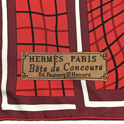 Hermes Cashmere Silk Bete De Concours Scarf 90 Bordeaux Rouge Piment Vert Vif 2 of 5