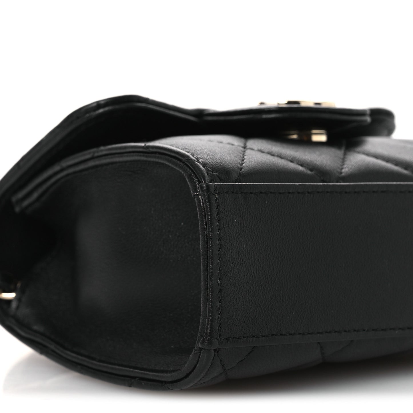Lambskin Quilted Top Handle Flap Clutch With Chain Black