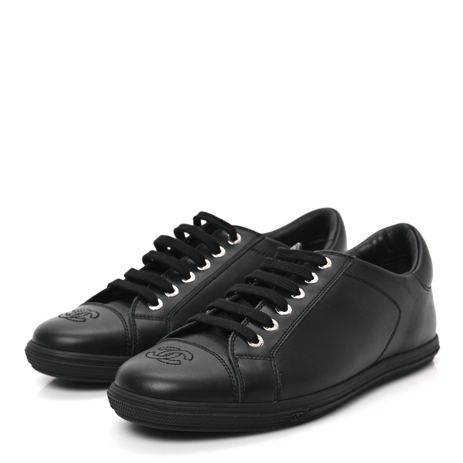 Chanel Calfskin Womens Sneakers 37 Black 3 of 8