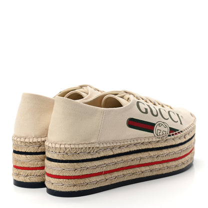 Gucci Canvas Logo Lace-Up Platform Espadrilles 37 Greggio Grege 4 of 8