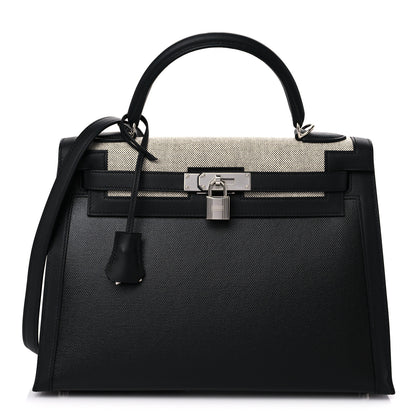 Hermes Berline Toile Swift Kelly Sellier 32 Black Ecru 1 of 10
