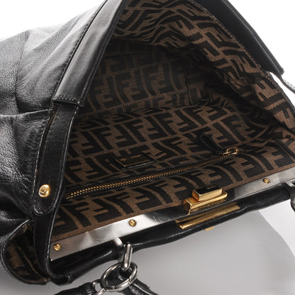 Fendi Goatskin Zucca Large Peekaboo Iconic Satchel Black Tobacco 5 of 9