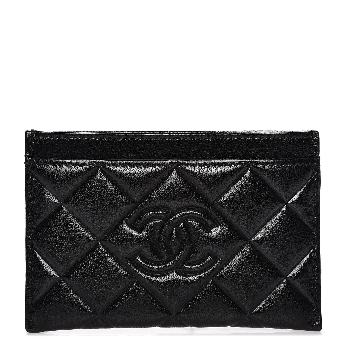 Goatskin Quilted Diamond CC Card Holder Black