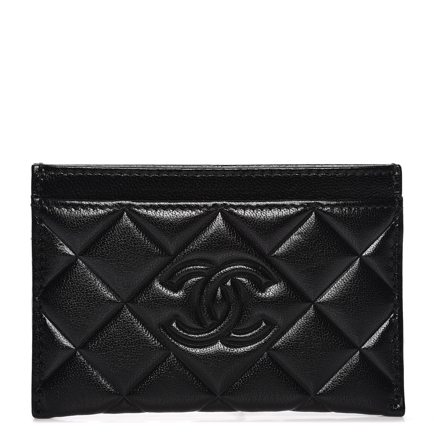 Chanel Goatskin Quilted Diamond CC Card Holder Black 1 of 8