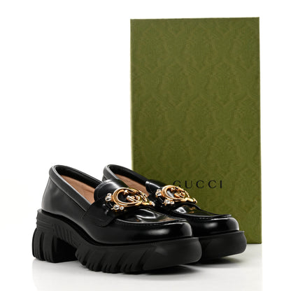 Gucci Magnum Calfskin Nappa Crystal Womens Interlocking G Platform Chunky Lug Sole 40mm Loafers 38.5 Black 9 of 9