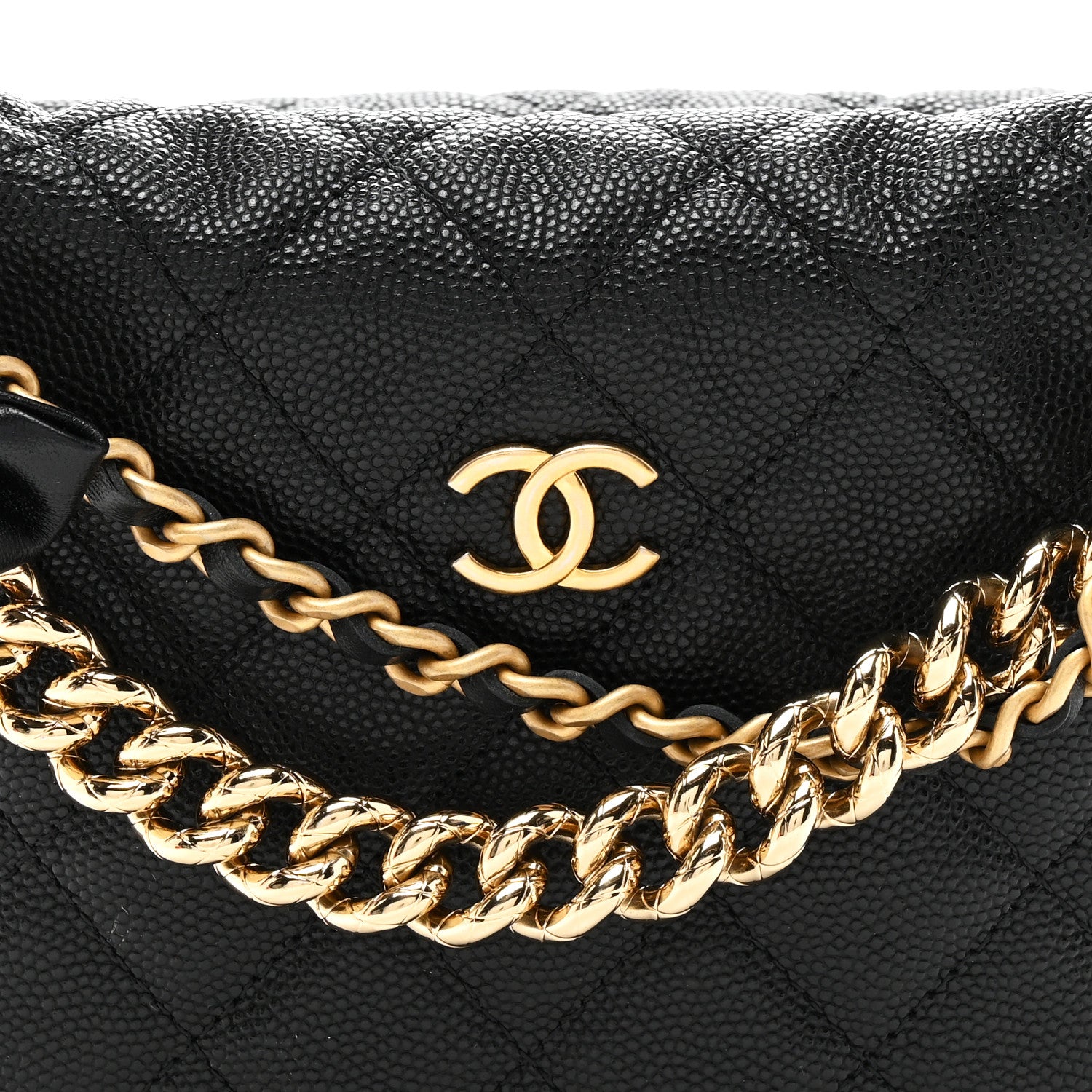 Chanel Shiny Caviar Quilted Bow Pouch Hobo Black 7 of 12