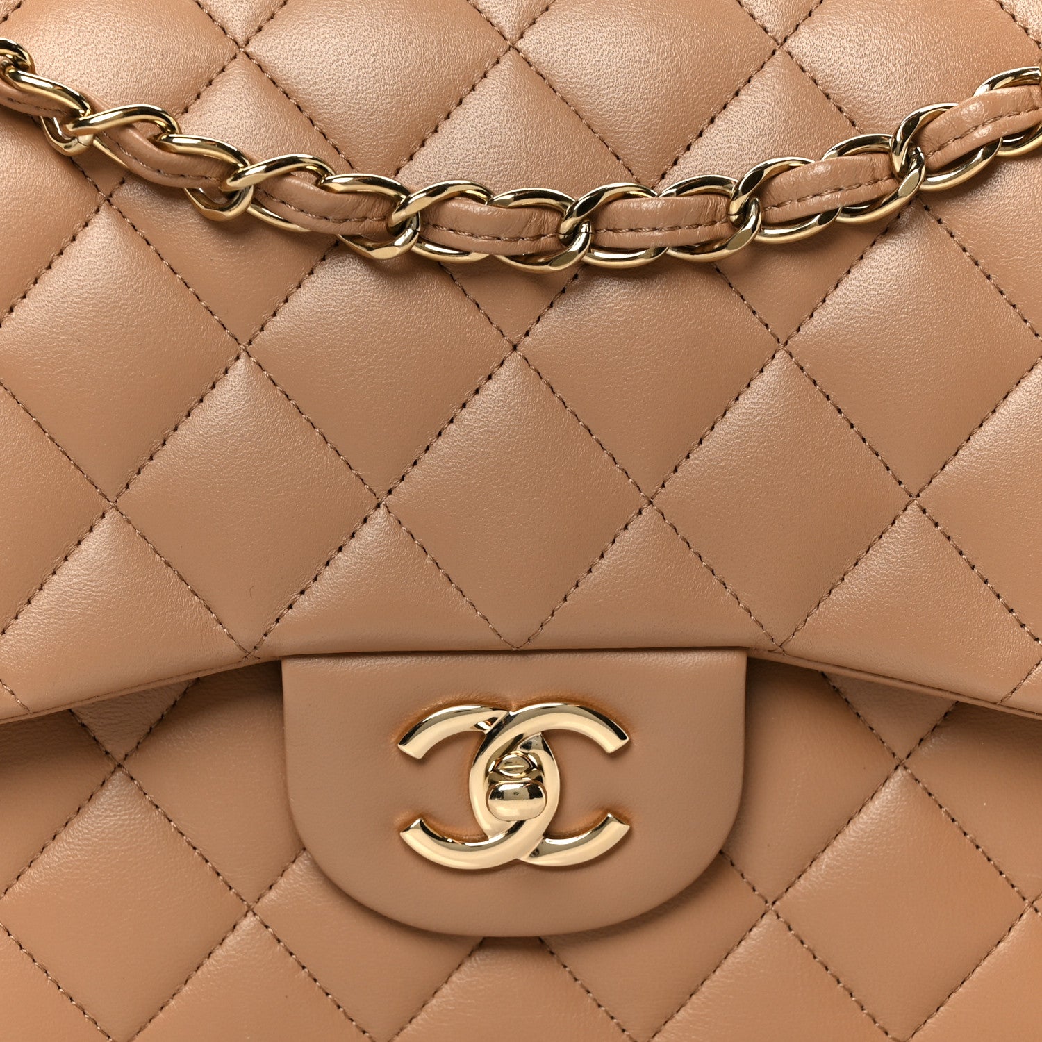 Chanel Lambskin Quilted Jumbo Double Flap Dark Beige 1864700