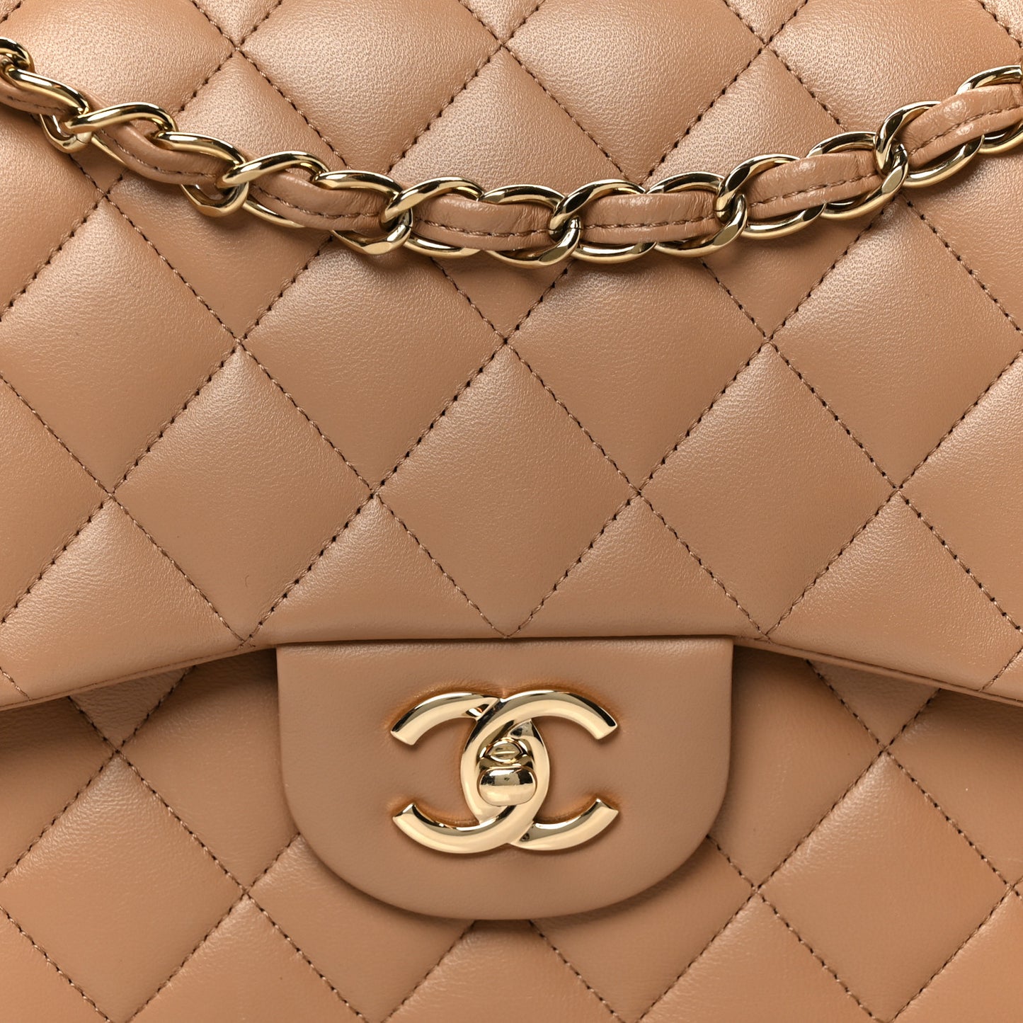 Lambskin Quilted Jumbo Double Flap Dark Beige
