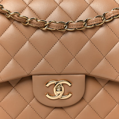 Chanel Lambskin Quilted Jumbo Double Flap Dark Beige 9 of 12