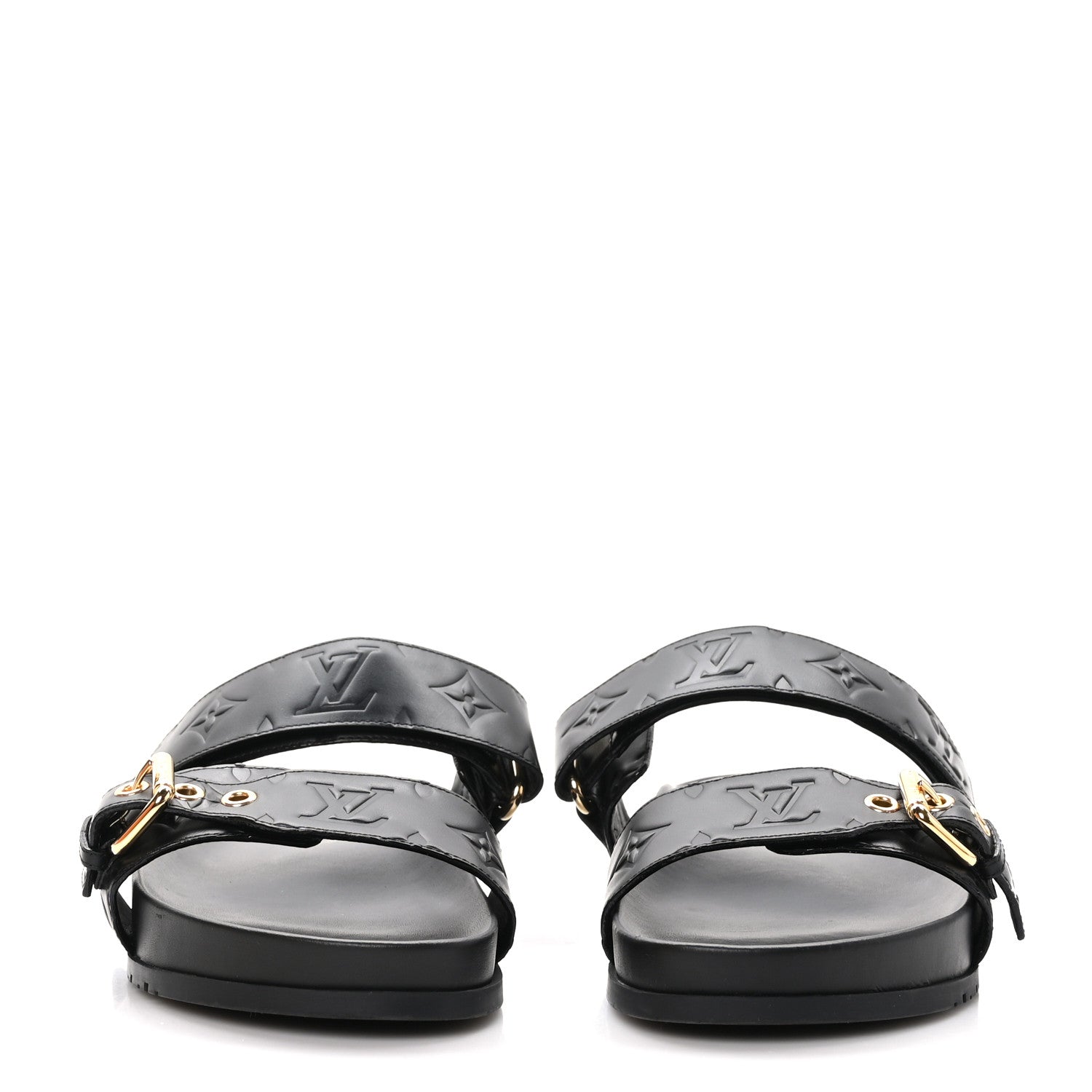Louis Vuitton Lambskin Embossed Monogram Bom Dia Flat Mule Sandals 38.5 Black 3 of 9