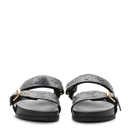 Louis Vuitton Lambskin Embossed Monogram Bom Dia Flat Mule Sandals 38.5 Black 3 of 9