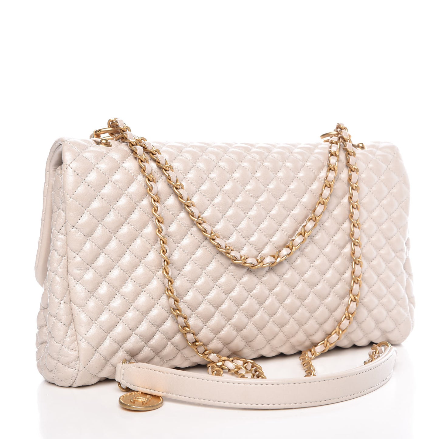 Metallic Calfskin Micro Quilted Medium Flap White