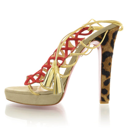 Christian Louboutin Suede Pony Hair Leopard Salsbourg 140 Platform Sandals Heels 41 1 of 6