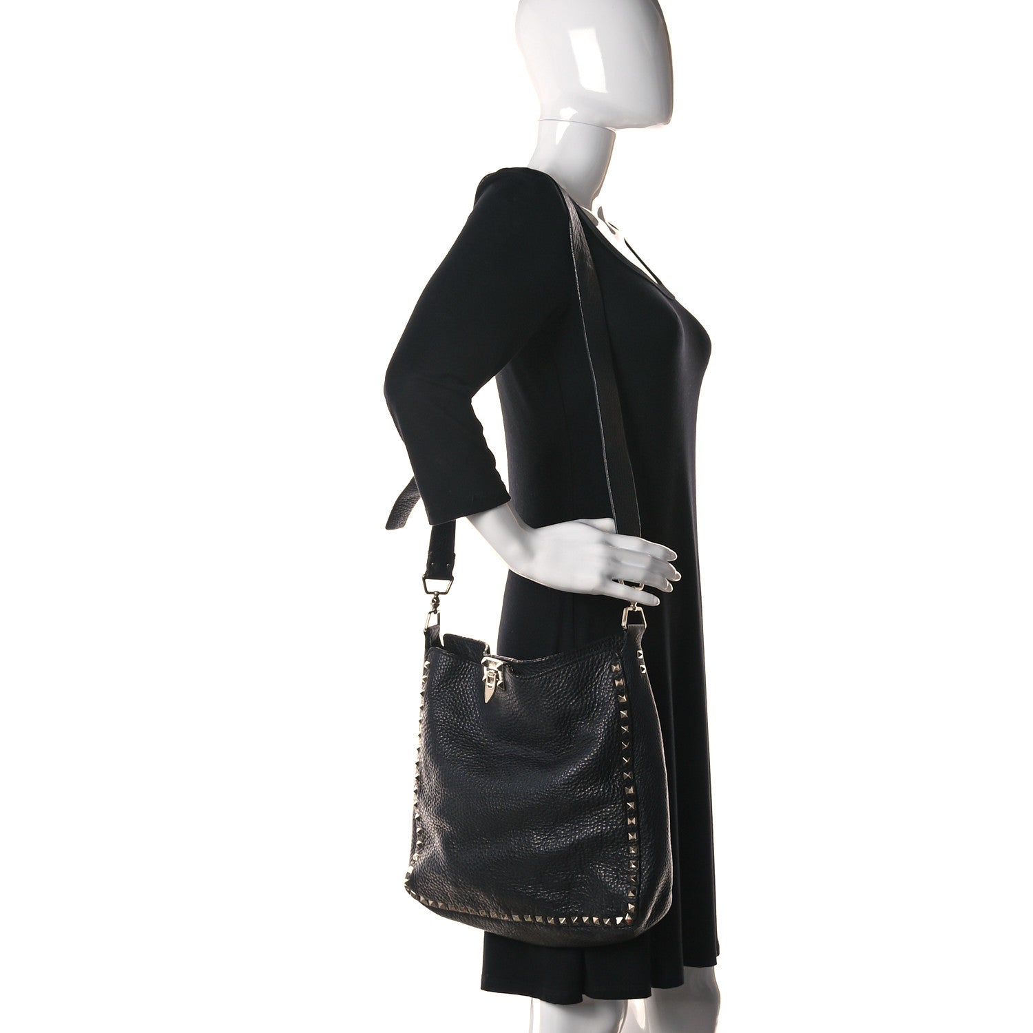 Valentino Garavani Pebbled Calfskin Large Rockstud Flip-Lock Messenger Bag Black 2 of 12
