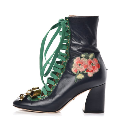 Gucci Malaga Kid Lace Up Ankle Boots 35.5 Blue Bright Evergreen 1 of 12