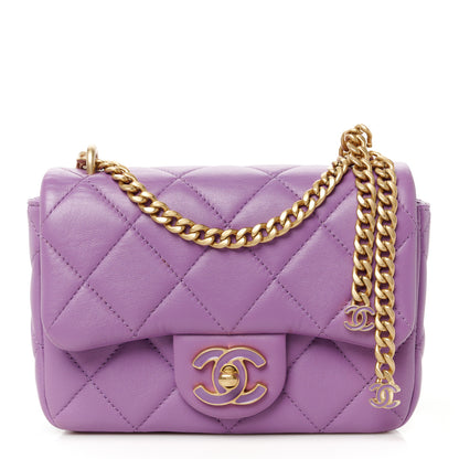 Chanel Lambskin Enamel Quilted Mini Pending CC Square Flap Purple 1 of 11