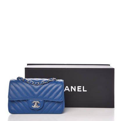 Chanel Caviar Chevron Quilted Mini Rectangular Flap Blue 8 of 8