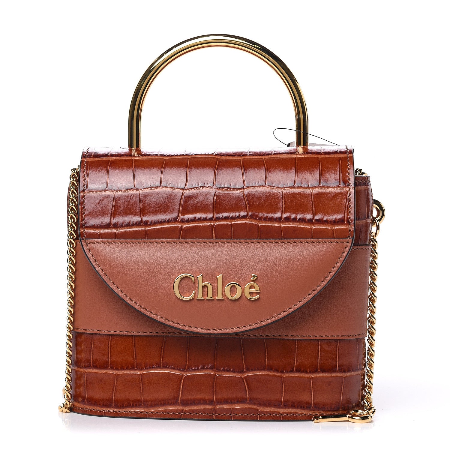 Chloe Calfskin Crocodile Embossed Small Aby Lock Chestnut Brown 1 of 8