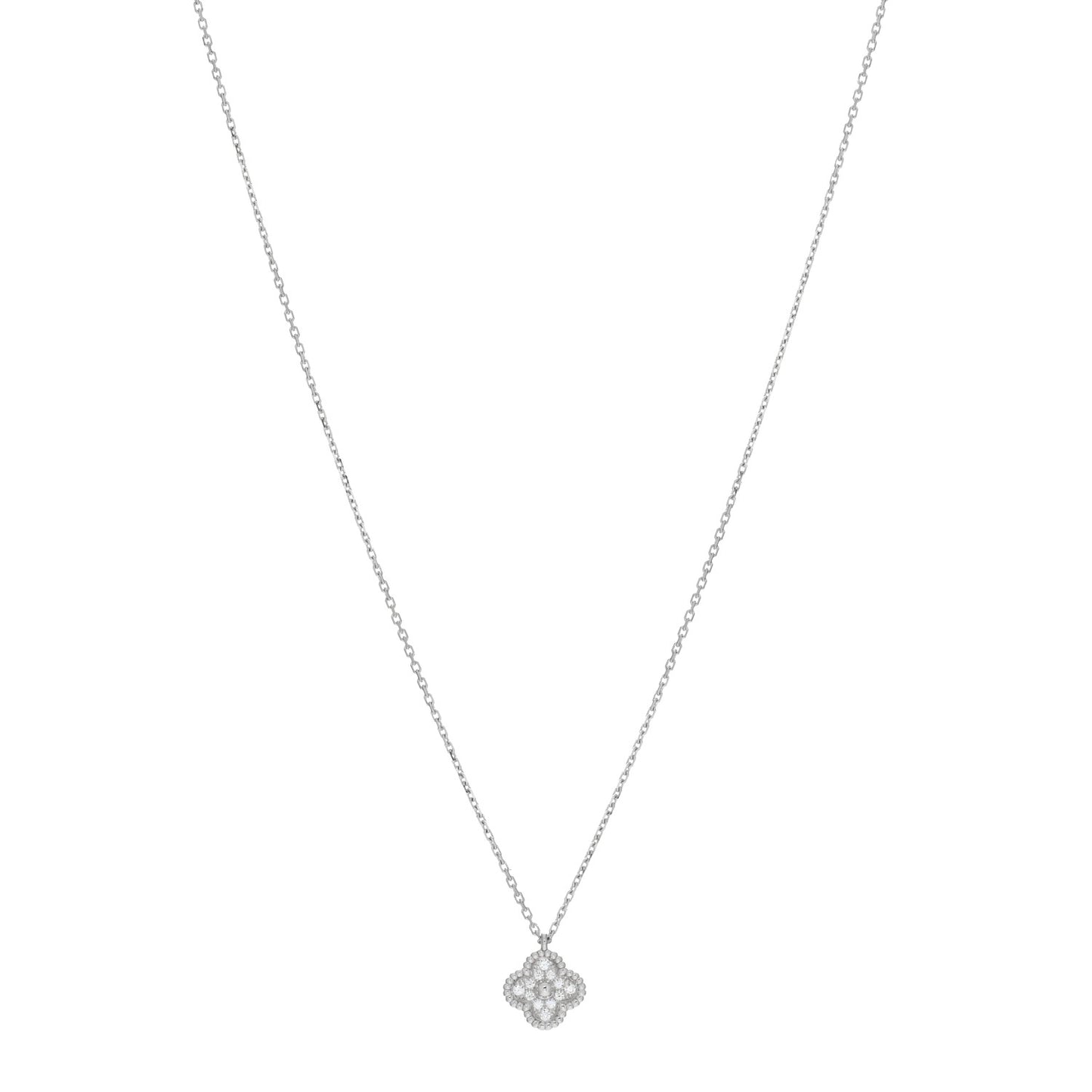 18K White Gold Diamond Sweet Alhambra Pendant Necklace