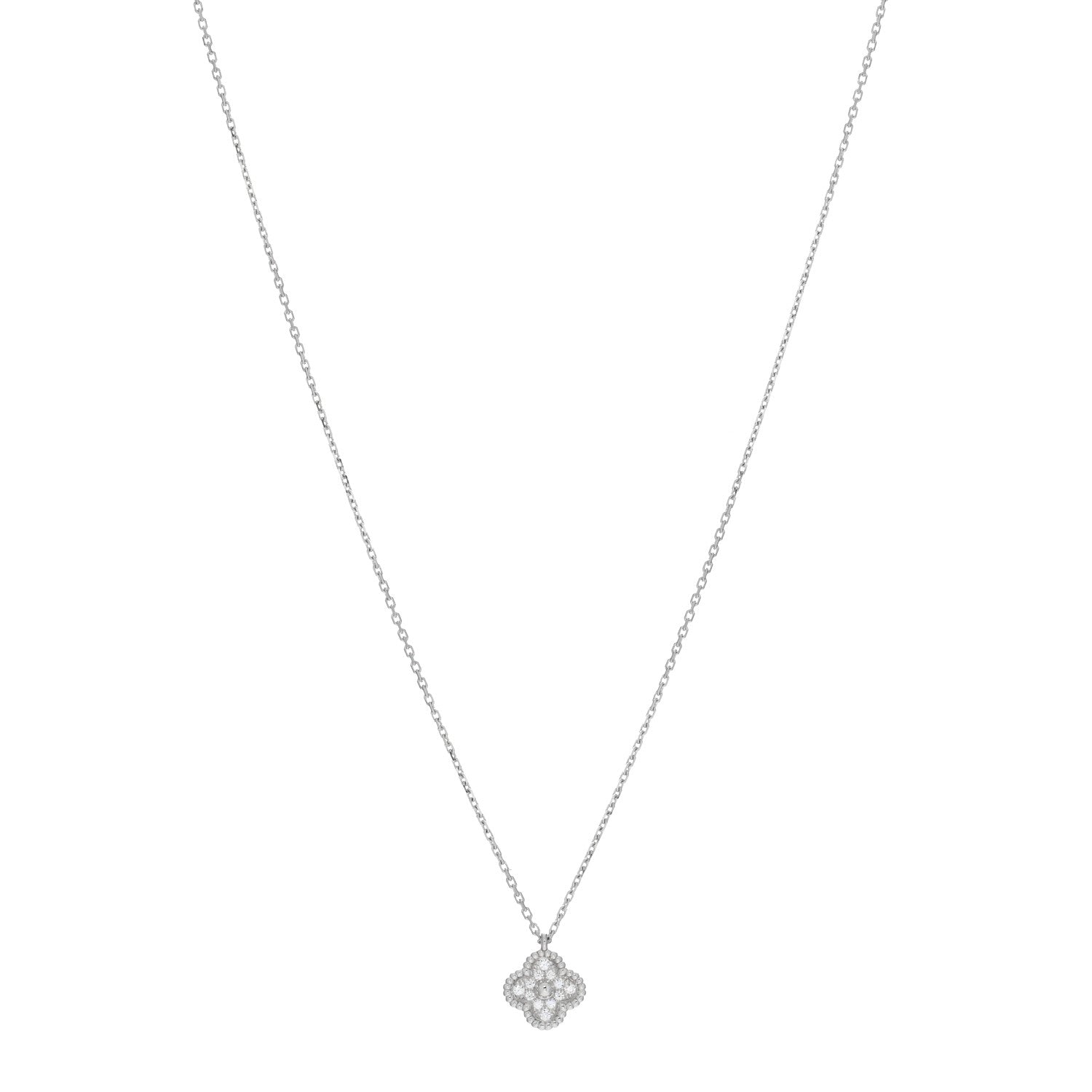 Van Cleef & Arpels 18K White Gold Diamond Sweet Alhambra Pendant Necklace 1 of 4