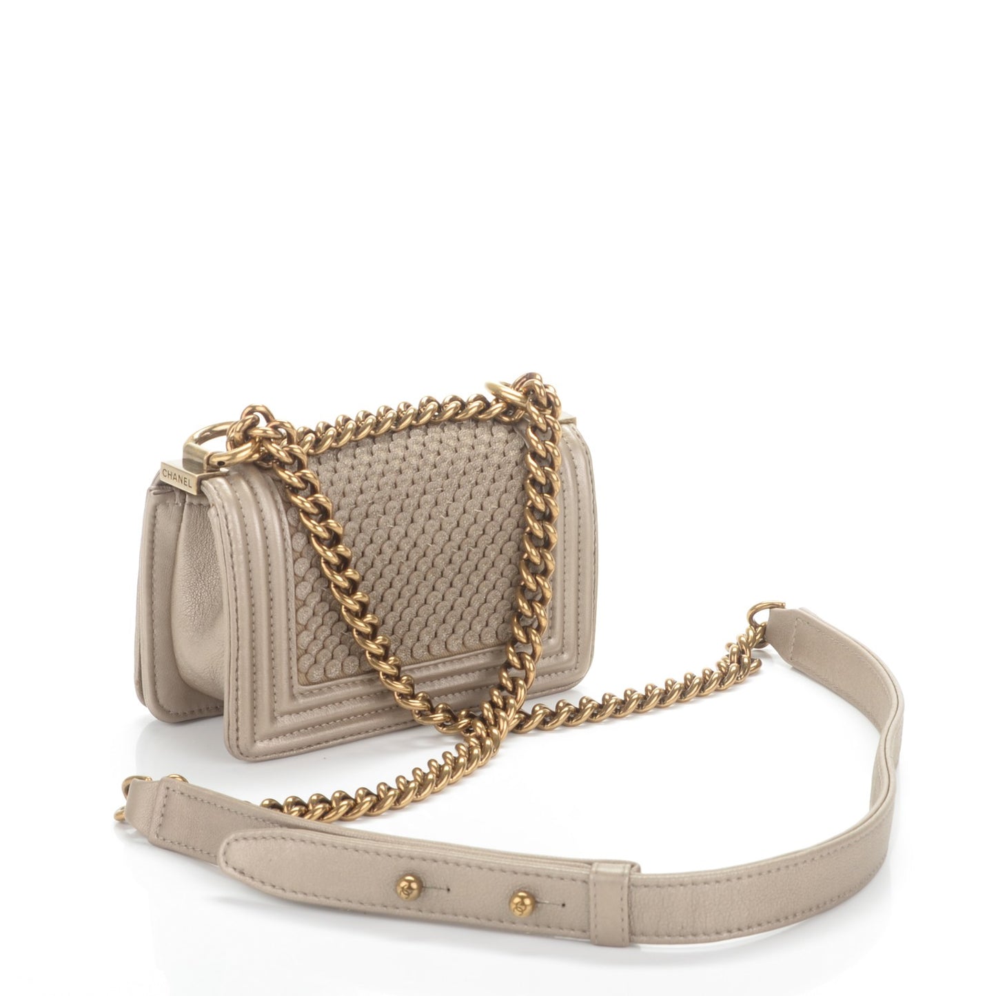 Metallic Lambskin Mini Scaled Boy Flap Gold