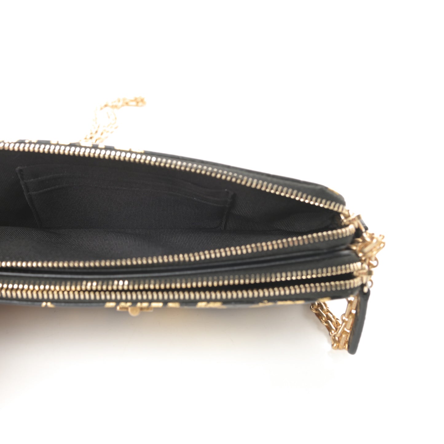 Calfskin Crocodile Embossed Graffiti 2.55 Cocodile Reissue Clutch With Chain Black Gold