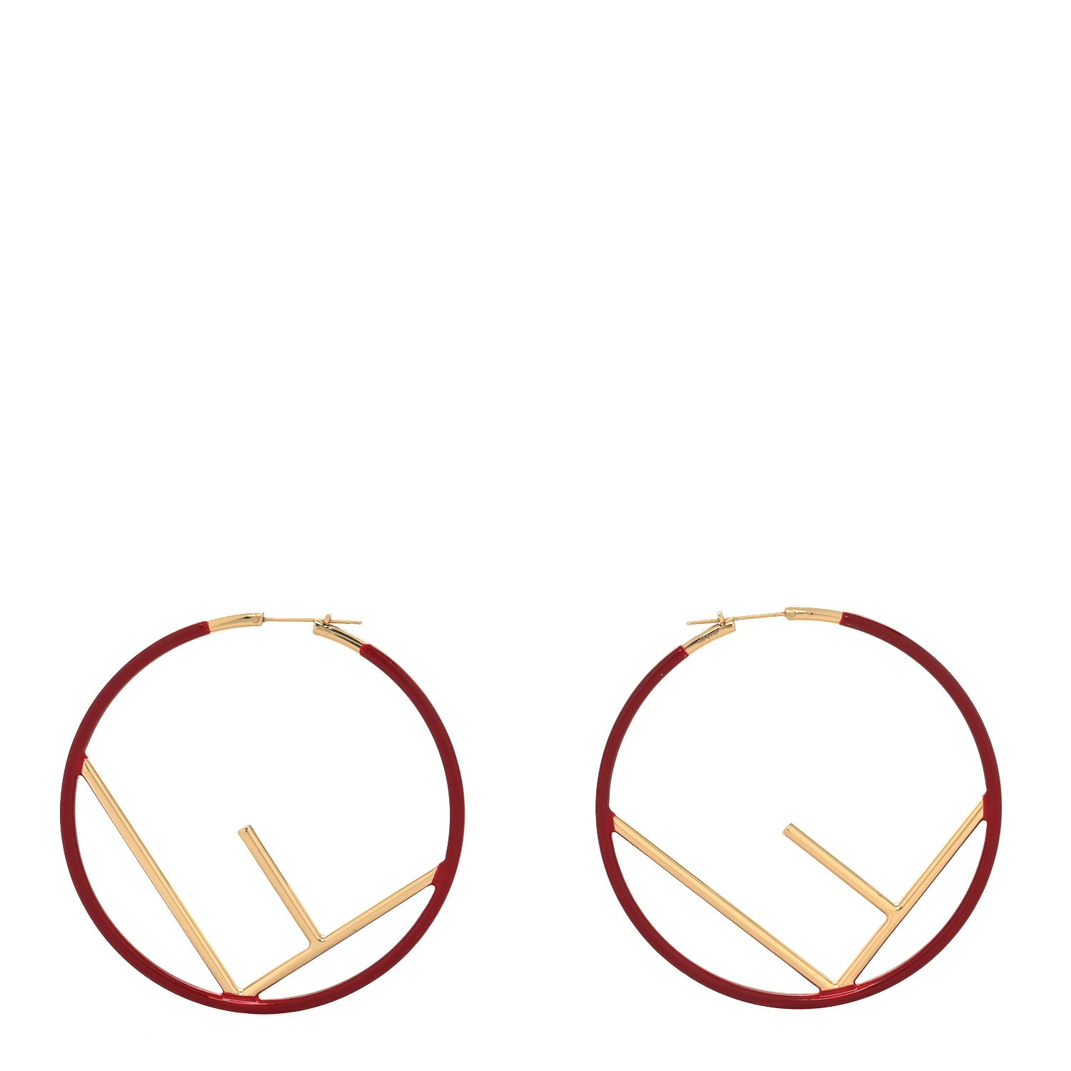 Fendi Metal Enamel Large F is Fendi Hoop Earrings Red Gold 1 of 5
