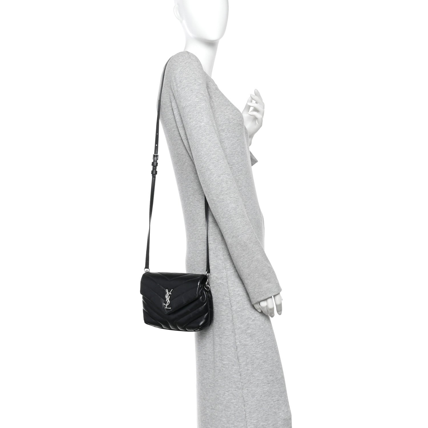 Saint Laurent Calfskin Y Quilted Monogram Toy Loulou Crossbody Bag Black 2 of 13