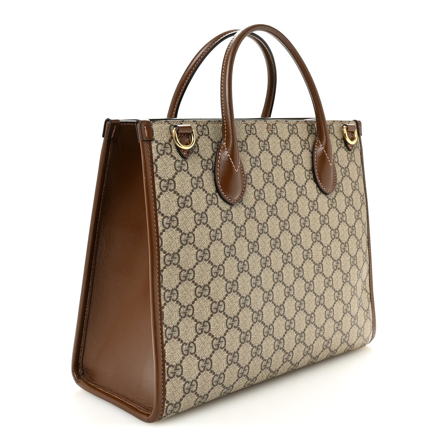 Gucci GG Supreme Monogram Azalea Calfskin Small Retro Interlocking G Tote Bag Beige Ebony Brown Sugar 3 of 9