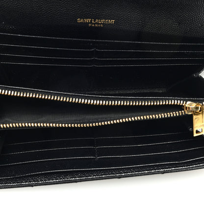 Saint Laurent Grain De Poudre Matelasse Chevron Monogram Flap Wallet Black 5 of 9
