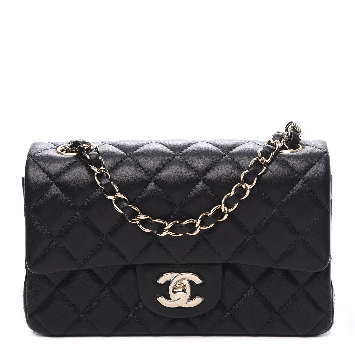 Lambskin Quilted Mini Rectangular Flap Black