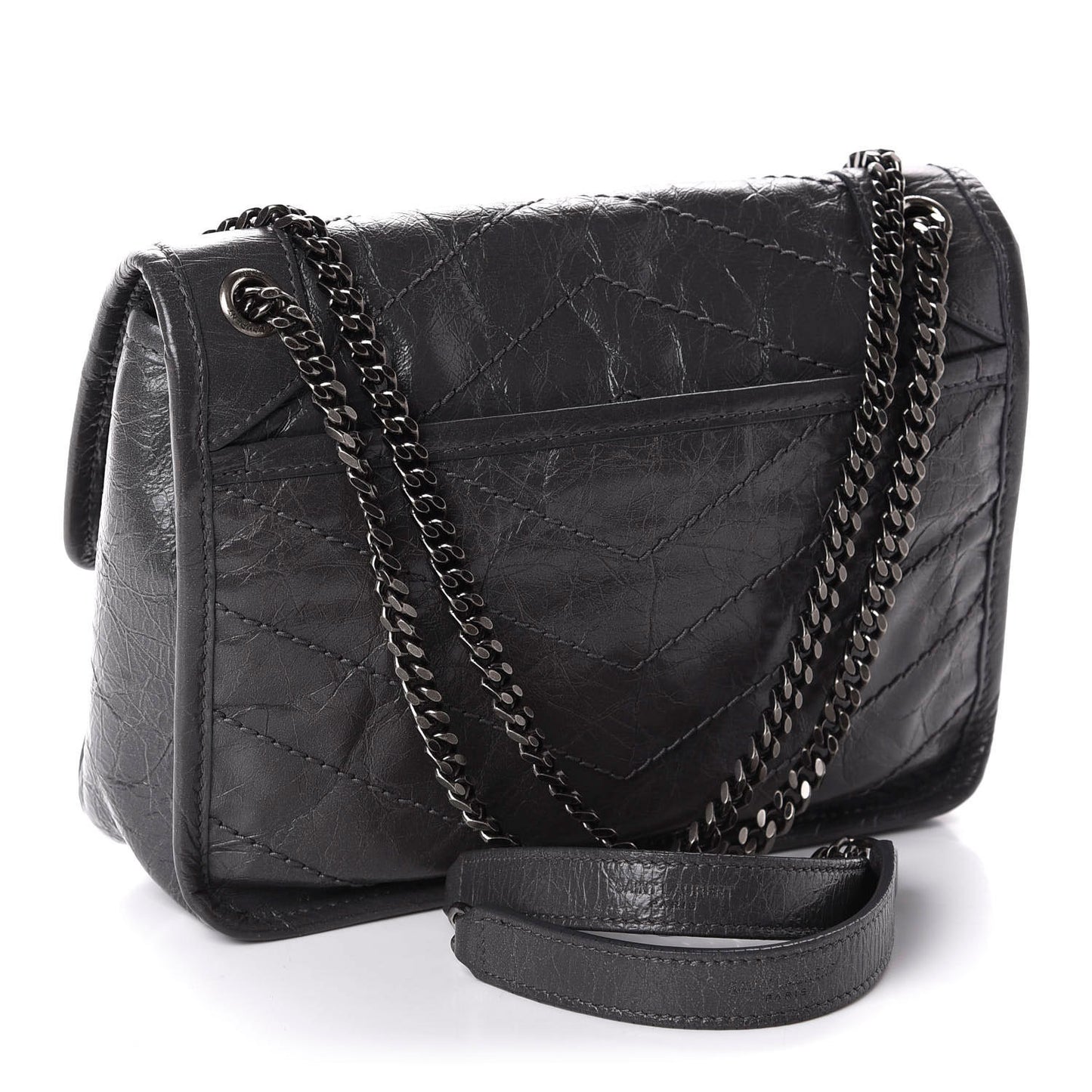 Crinkled Calfskin Matelasse Monogram Baby Niki Chain Satchel Storm