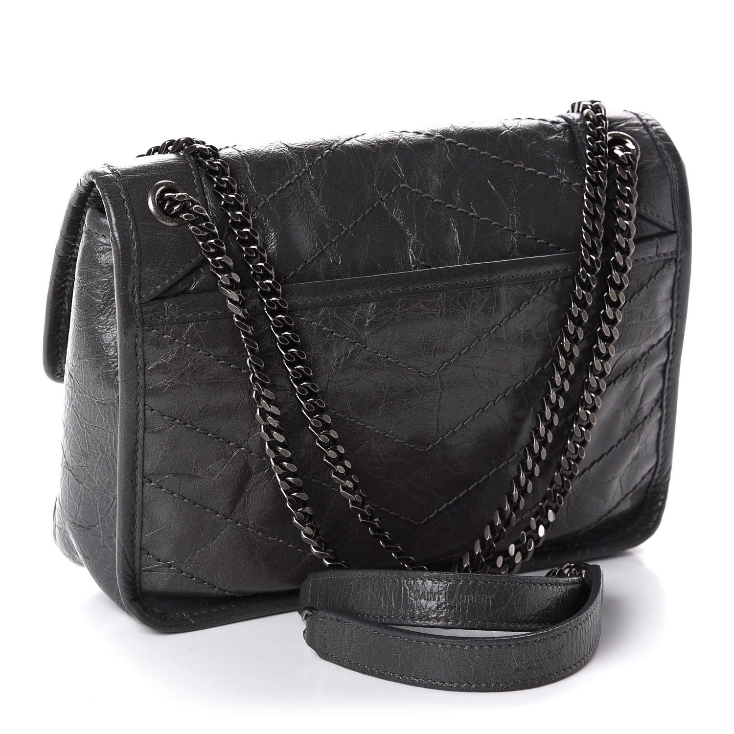 Saint Laurent Crinkled Calfskin Matelasse Monogram Baby Niki Chain Satchel Storm 3 of 11