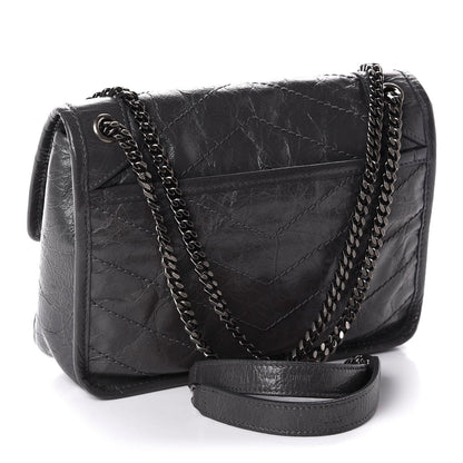 Saint Laurent Crinkled Calfskin Matelasse Monogram Baby Niki Chain Satchel Storm 3 of 11