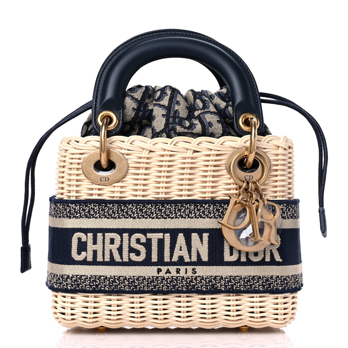 Wicker Oblique Mini Lady Dior Bag Blue