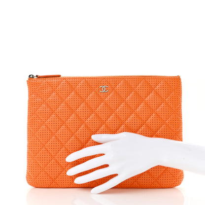 Chanel Perforated Lambskin Quilted Medium Cosmetic Case Orange 2 of 11