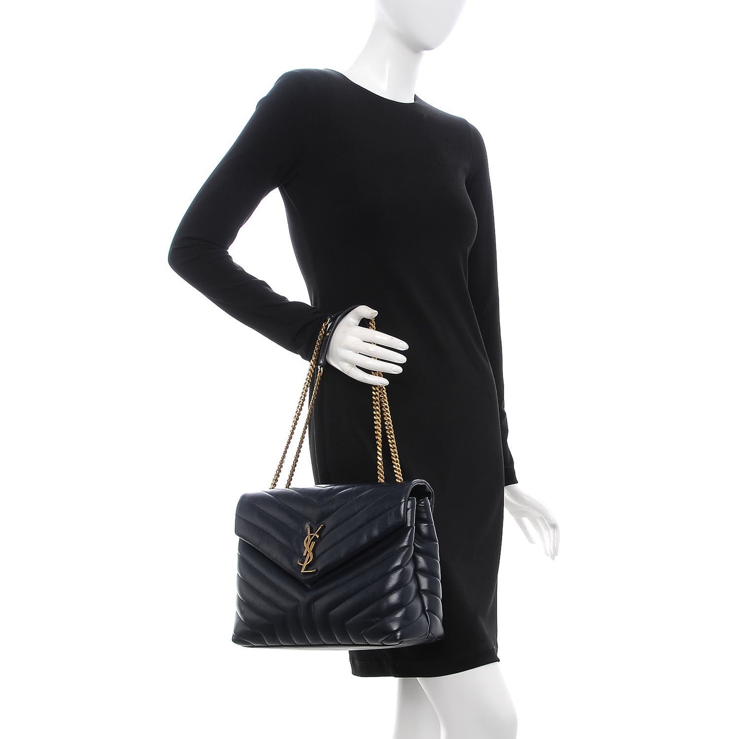 Calfskin Y Quilted Monogram Medium Loulou Chain Satchel Medium Blue