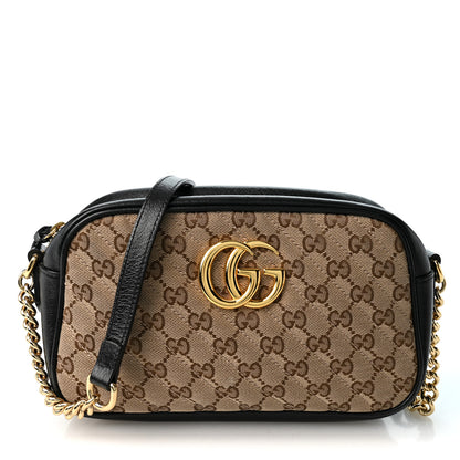 Gucci Monogram Matelasse Diagonal Small GG Marmont Chain Shoulder Bag Beige Black 1 of 12